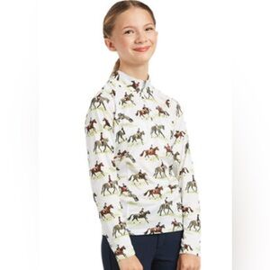 Ariat Girls Horse Print Sunstopper Long Sleeve 1/4 Zip Equestrian Shirt NWT-XXL